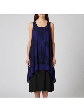 SLNY layered purple and black sleeveless draping midi dress Size 10